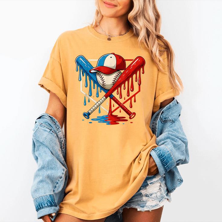 American Baseball Drip Graffiti Ball And Bat Women's Comfort Colors T-Shirt