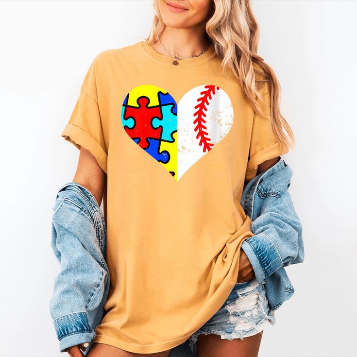 Autism Baseball Heart Autism Puzzle Baseball Mom Women's Comfort Colors T-Shirt