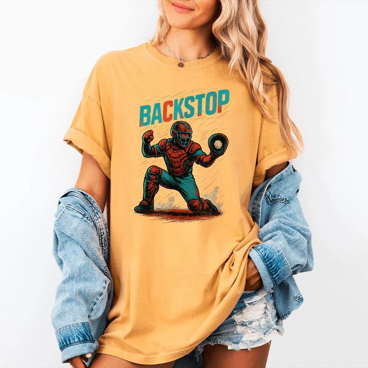 Backstop Catcher Baseball Graphic Women's Comfort Colors T-Shirt Backstop Catcher Baseball Graphic Women's Comfort Colors T-Shirt