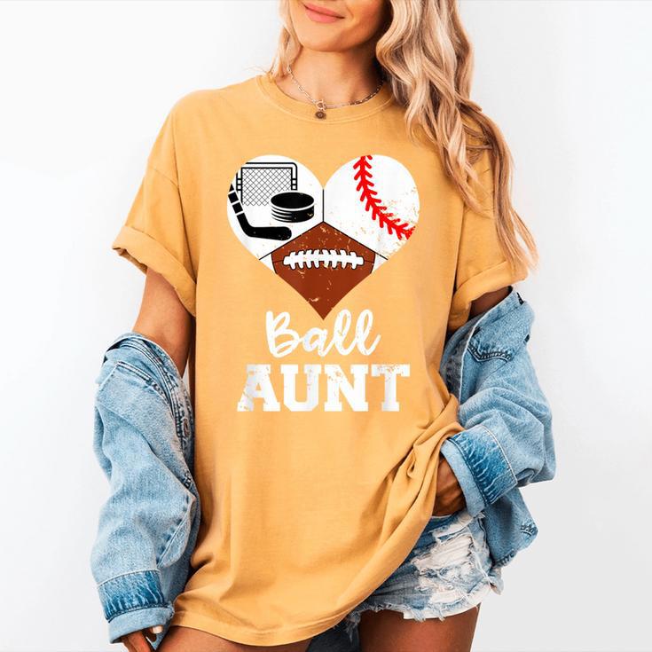 Ball Aunt Heart Football Baseball Hockey Game Day Women's Comfort Colors T-Shirt
