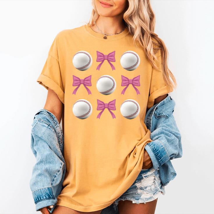 Baseball Boys Girls Baseball Mom Tee Pink Bow Baseball Women's Comfort Colors T-Shirt