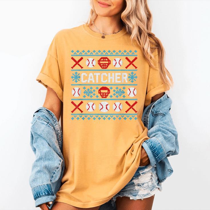 Baseball Catcher Ugly Christmas Sweater Pattern Sports Xmas Women's Comfort Colors T-Shirt