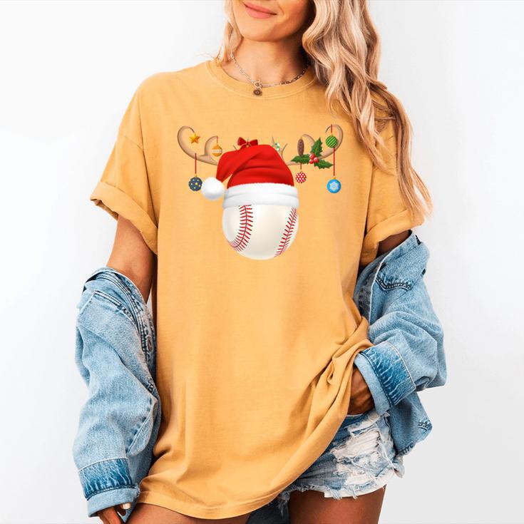 Baseball Christmas Reindeer Santa Hat Sports Player Xmas Women's Comfort Colors T-Shirt