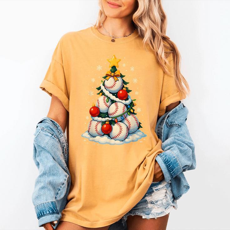 Baseball Christmas Tree Lights Santa Sport Player Lover Xmas Women's Comfort Colors T-Shirt
