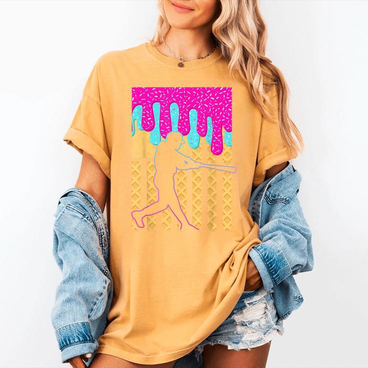Baseball Drip Bat Boys Ice Cream American Flag 4th Of July Women's Comfort Colors T-Shirt