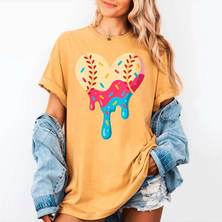 Baseball Drip Melting Ice Cream Baseball Heart Boys Girls Women's Comfort Colors T-Shirt