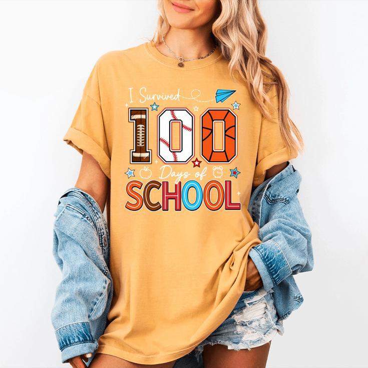Baseball Football Basketball I Survived 100 Days Of School Women's Comfort Colors T-Shirt Baseball Football Basketball I Survived 100 Days Of School Women's Comfort Colors T-Shirt