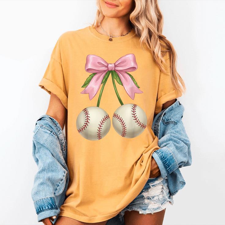 Baseball Girls Women Coquette Pink Bow Baseball Women's Comfort Colors T-Shirt