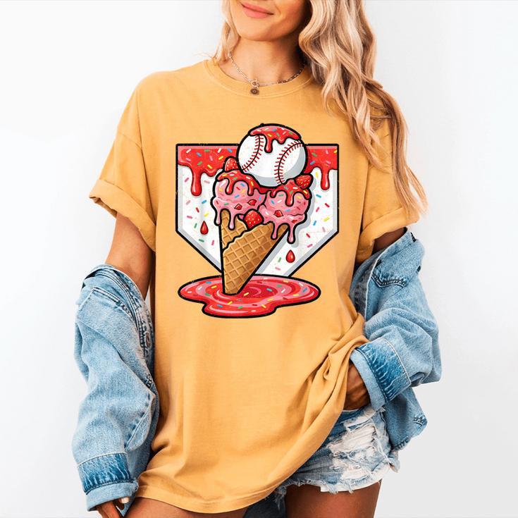 Baseball Ice Cream Drip Baseball Strawberry For Youth Red Women's Comfort Colors T-Shirt