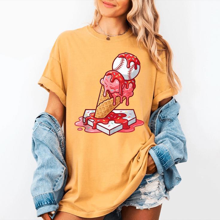 Baseball Ice Cream Drip Youth Strawberry Baseball Red Women's Comfort Colors T-Shirt