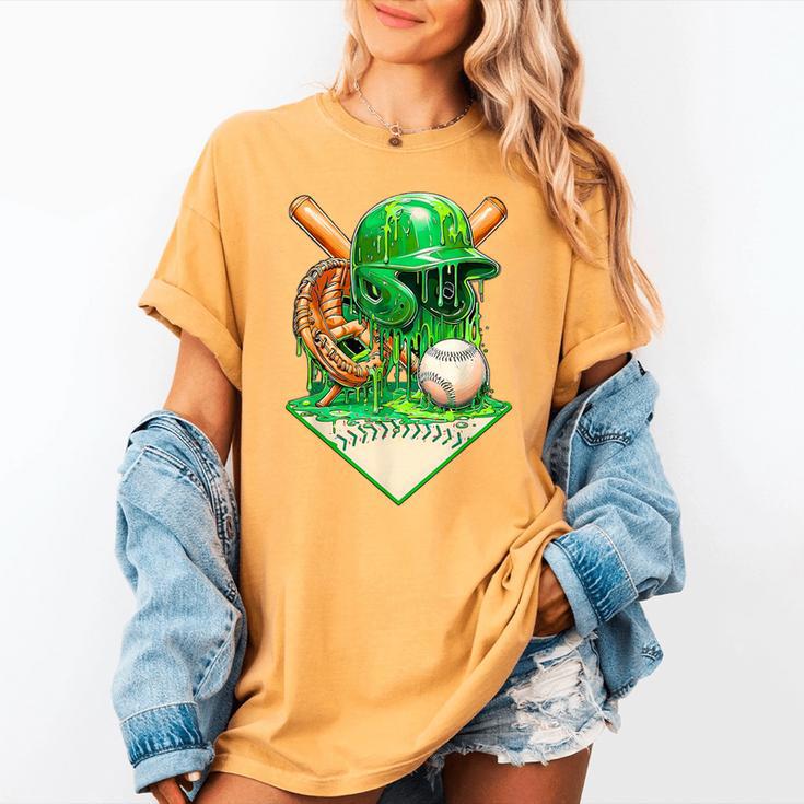 Baseball Life Style Ice Cream Drip Green Women's Comfort Colors T-Shirt Baseball Life Style Ice Cream Drip Green Women's Comfort Colors T-Shirt