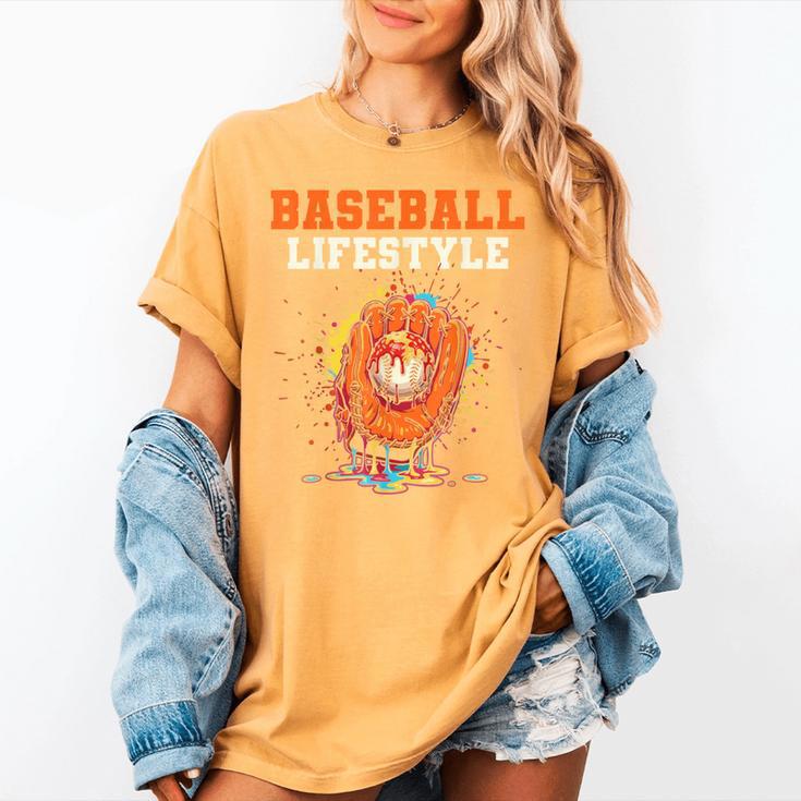 Baseball Lifestyle Ice Cream Drip Baseball Glove Crossed Bat Women's Comfort Colors T-Shirt Baseball Lifestyle Ice Cream Drip Baseball Glove Crossed Bat Women's Comfort Colors T-Shirt