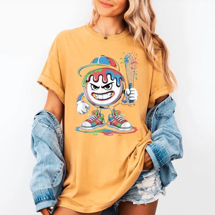 Baseball Mascot Attitude Graffiti Splash Bat Cap Women's Comfort Colors T-Shirt Baseball Mascot Attitude Graffiti Splash Bat Cap Women's Comfort Colors T-Shirt