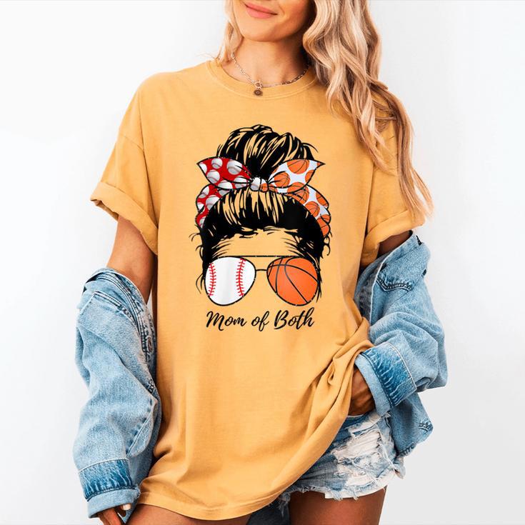 Baseball Mom Basketball Mom Of Both Messy Bun Mother's Day Women's Comfort Colors T-Shirt