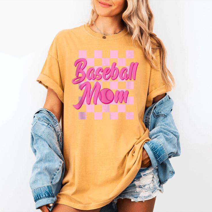 Baseball Mom And Pink Grid Sports Mother Mama Player Women's Comfort Colors T-Shirt Baseball Mom And Pink Grid Sports Mother Mama Player Women's Comfort Colors T-Shirt