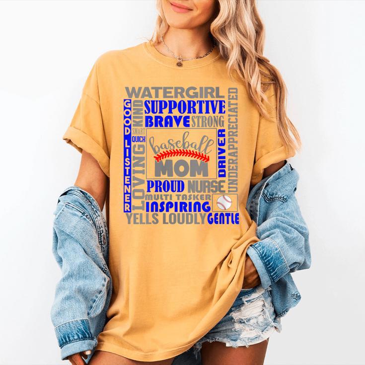 Baseball Mom Traits For Great Mothers Grey And Blue Women's Comfort Colors T-Shirt Baseball Mom Traits For Great Mothers Grey And Blue Women's Comfort Colors T-Shirt