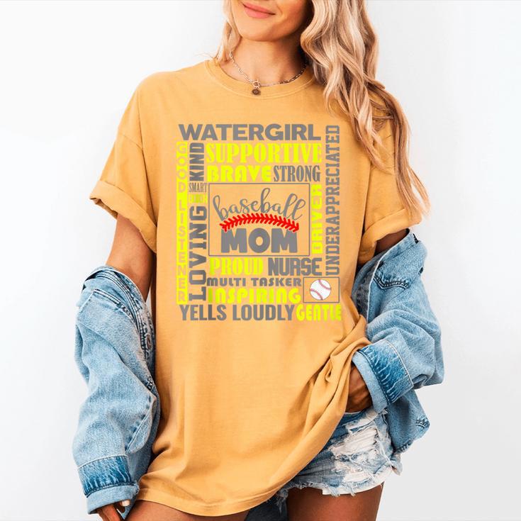 Baseball Mom Traits For Great Mothers Grey And Yellow Women's Comfort Colors T-Shirt