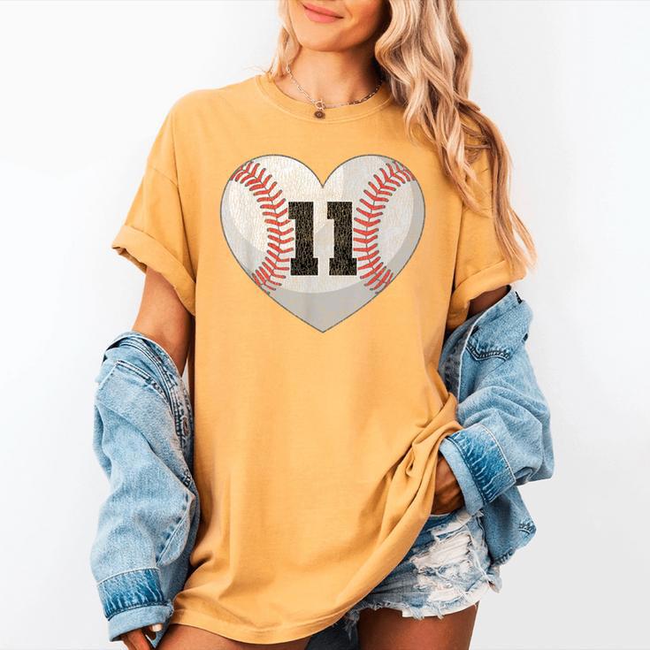 Baseball Number 11 Distressed Heart For Baseball Moms Women's Comfort Colors T-Shirt Baseball Number 11 Distressed Heart For Baseball Moms Women's Comfort Colors T-Shirt