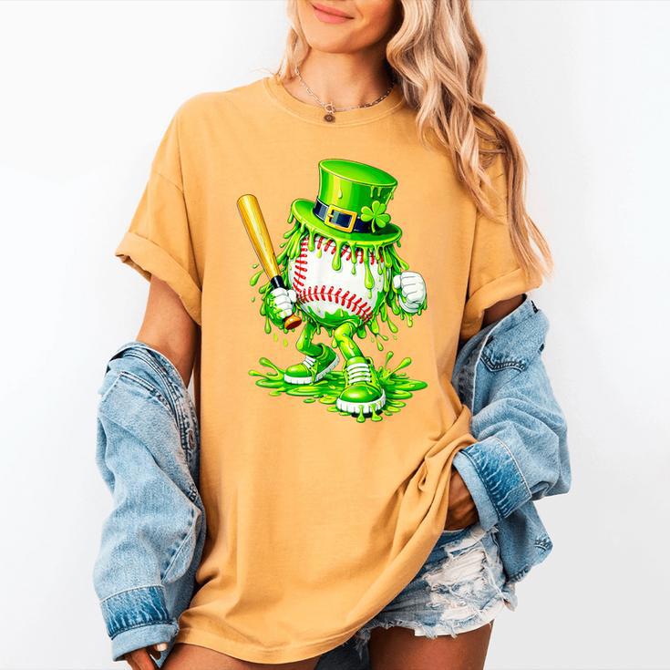 Baseball Player Ice Cream Drip Shamrocks St Patrick's Day Women's Comfort Colors T-Shirt Baseball Player Ice Cream Drip Shamrocks St Patrick's Day Women's Comfort Colors T-Shirt