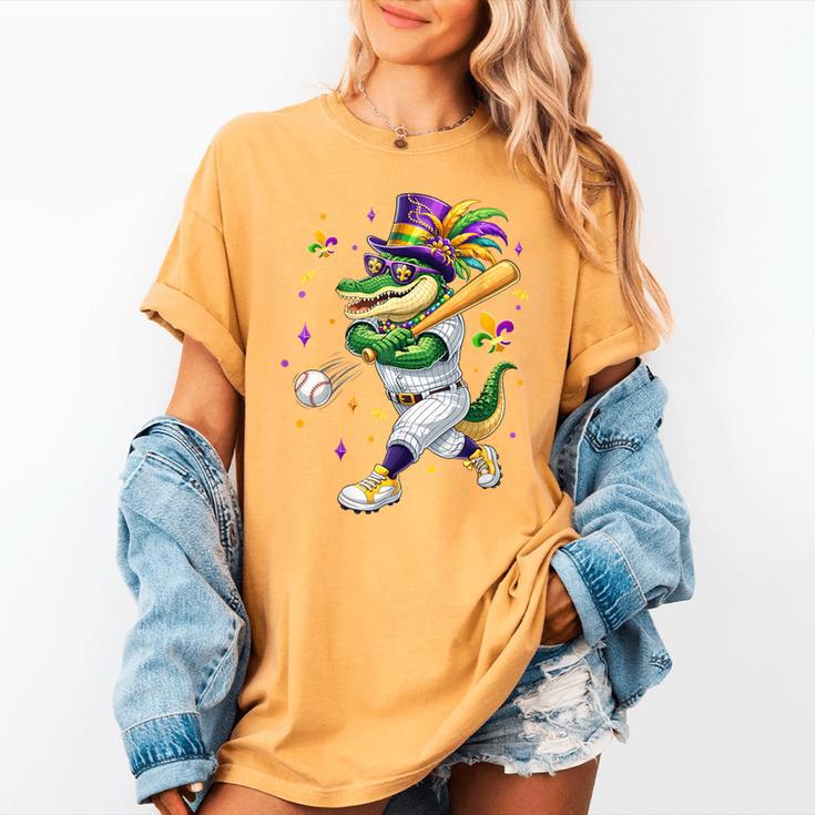 Baseball Player Mardi Gras Alligator Carnival Costume Beads Women's Comfort Colors T-Shirt