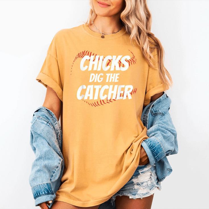 Baseball Seams Chicks Dig The Catcher Women's Comfort Colors T-Shirt