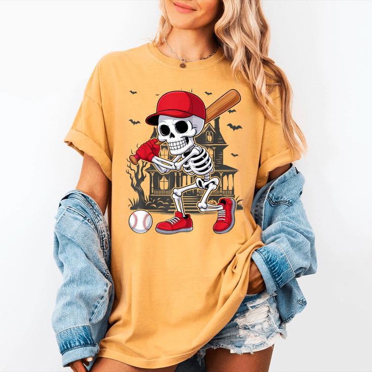 Baseball Skeleton Halloween Playing Women's Comfort Colors T-Shirt Baseball Skeleton Halloween Playing Women's Comfort Colors T-Shirt