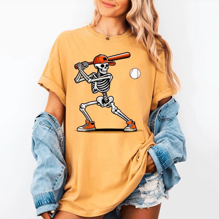 Baseball Skeleton Spooky Boys Halloween Baseball Player Women's Comfort Colors T-Shirt Baseball Skeleton Spooky Boys Halloween Baseball Player Women's Comfort Colors T-Shirt