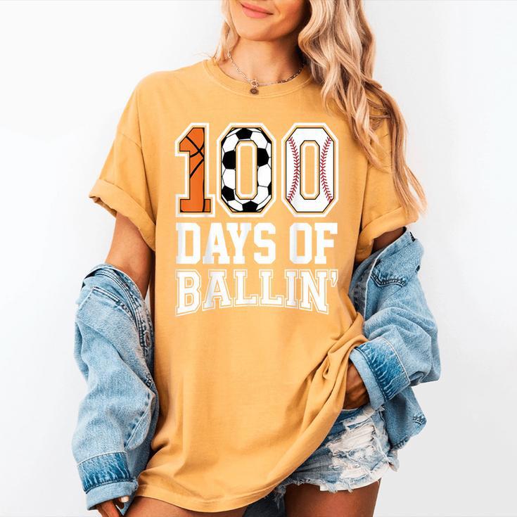 Baseball Soccer Basketball 100 Days Of School Women's Comfort Colors T-Shirt Baseball Soccer Basketball 100 Days Of School Women's Comfort Colors T-Shirt