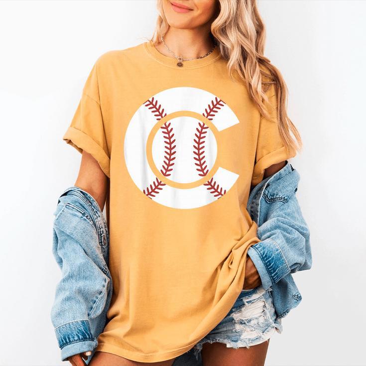 Baseball Sport Player Graphic Monogram Initial Letter C Women's Comfort Colors T-Shirt Baseball Sport Player Graphic Monogram Initial Letter C Women's Comfort Colors T-Shirt