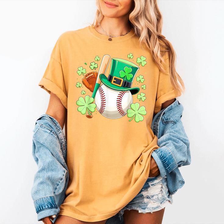 Baseball St Patricks Day Lucky Baseball Player Shamrock Women's Comfort Colors T-Shirt
