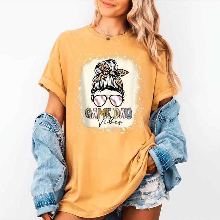 Bleached Messy Bun Game Day Vibes Baseball Mom Game Day Women's Comfort Colors T-Shirt Bleached Messy Bun Game Day Vibes Baseball Mom Game Day Women's Comfort Colors T-Shirt