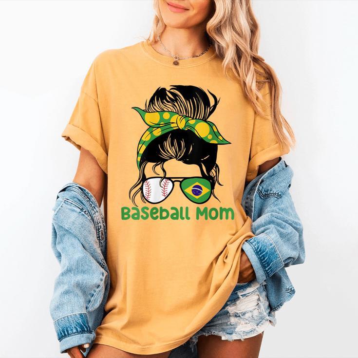 Brazil Baseball Mom Messy Bun Women's Comfort Colors T-Shirt Brazil Baseball Mom Messy Bun Women's Comfort Colors T-Shirt