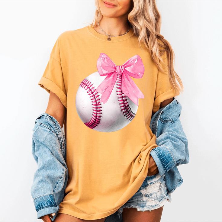 Cute Coquette Baseball Pink Bow Player & Fan Girls Women's Comfort Colors T-Shirt