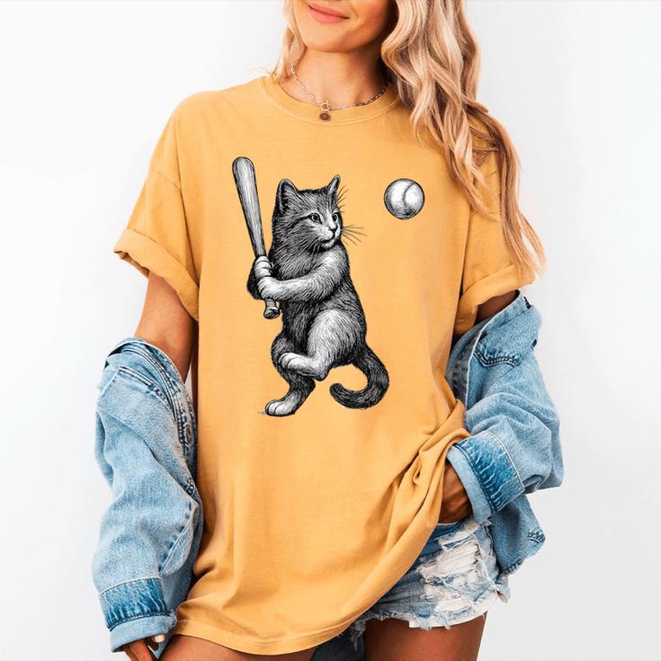 Cute Kitten Playing Baseball Hitter Bat Cool Baseball Cat Women's Comfort Colors T-Shirt Cute Kitten Playing Baseball Hitter Bat Cool Baseball Cat Women's Comfort Colors T-Shirt