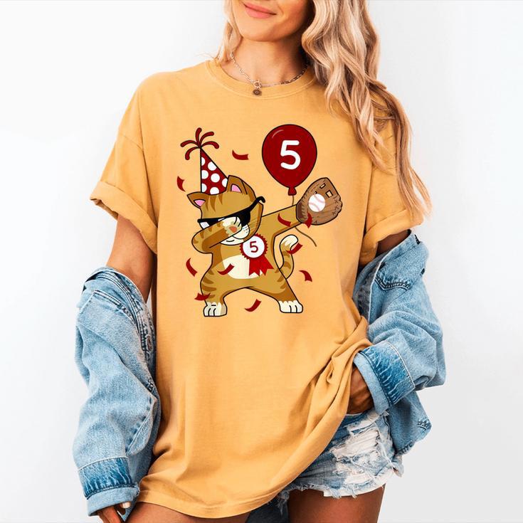 Dabbing Cool Cat Baseball 5th Birthday Women's Comfort Colors T-Shirt Dabbing Cool Cat Baseball 5th Birthday Women's Comfort Colors T-Shirt