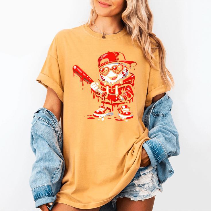 Drippy Baseball Mascot Valentine Heart Glasses Cartoon Women's Comfort Colors T-Shirt