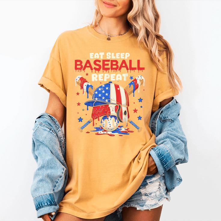 Eat Sleep Baseball Repeat Ice Cream Drip Crossed Bats Women's Comfort Colors T-Shirt Eat Sleep Baseball Repeat Ice Cream Drip Crossed Bats Women's Comfort Colors T-Shirt