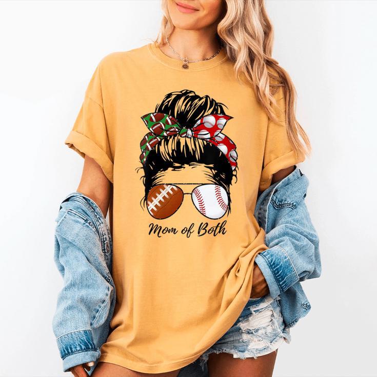 Football Mom Baseball Mom Of Both Messy Bun Mother's Day Women's Comfort Colors T-Shirt Football Mom Baseball Mom Of Both Messy Bun Mother's Day Women's Comfort Colors T-Shirt