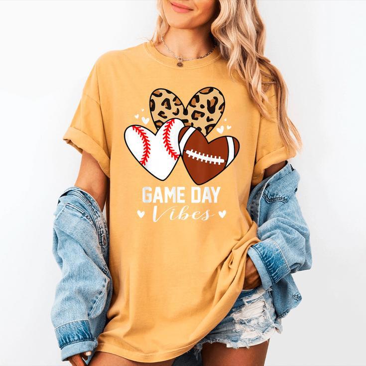 Game Day Vibes Football Baseball Mom Heart Women's Comfort Colors T-Shirt Game Day Vibes Football Baseball Mom Heart Women's Comfort Colors T-Shirt