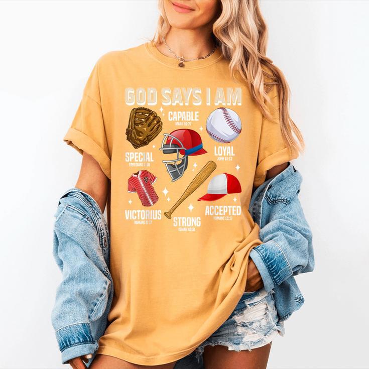 God Says I Am Baseball Player Catcher Pitcher Boys Men Women's Comfort Colors T-Shirt God Says I Am Baseball Player Catcher Pitcher Boys Men Women's Comfort Colors T-Shirt