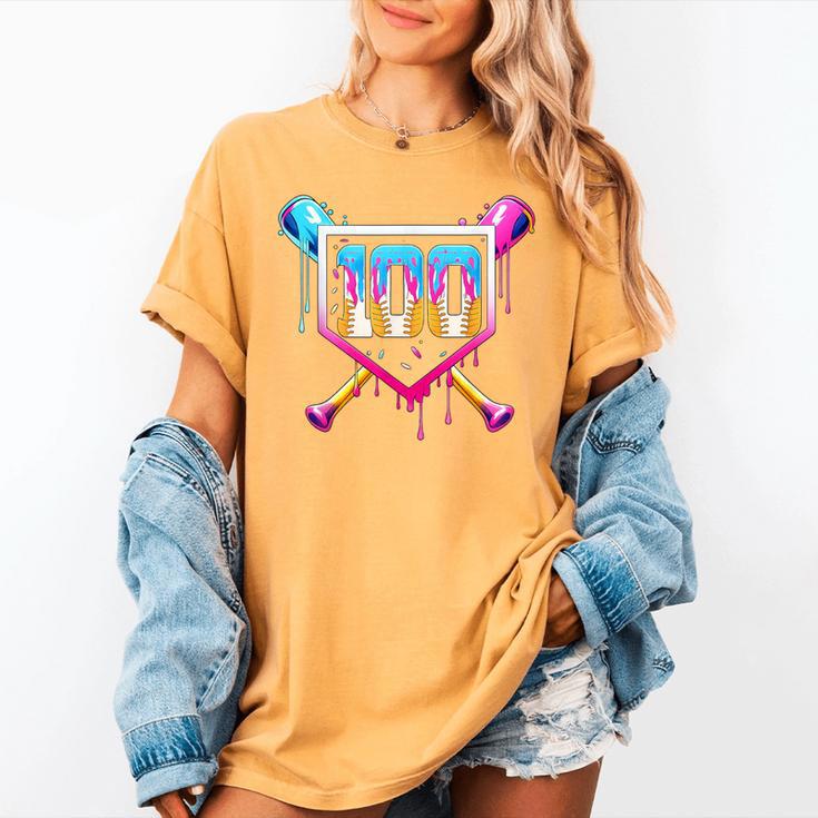 Happy 100 Days Of School Baseball Drip 100th Day Of School Women's Comfort Colors T-Shirt Happy 100 Days Of School Baseball Drip 100th Day Of School Women's Comfort Colors T-Shirt