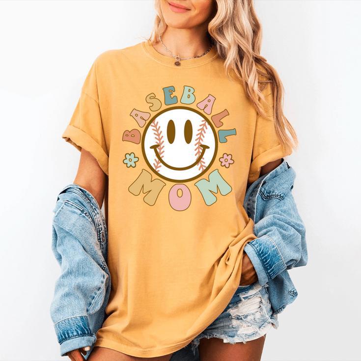 Happy Baseball Mom Groovy Retro Floral Smiling Face Women's Comfort Colors T-Shirt Happy Baseball Mom Groovy Retro Floral Smiling Face Women's Comfort Colors T-Shirt