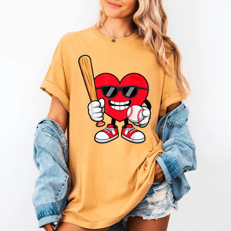 Heart Playing Baseball Valentines Day Women's Comfort Colors T-Shirt