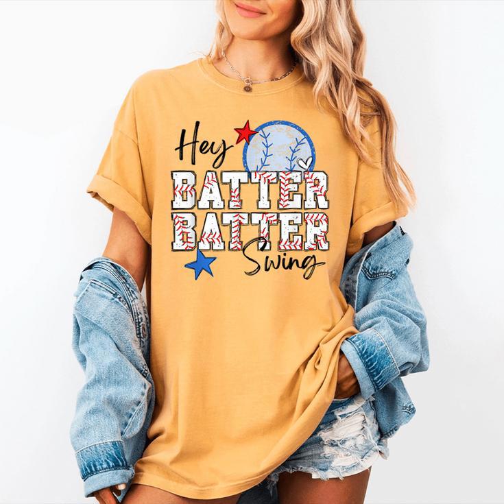 Hey Batter Batter Swing Graphic For Baseball Moms Women's Comfort Colors T-Shirt
