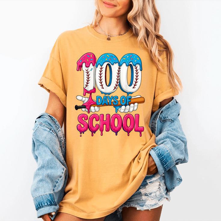 HUGvyn 100 Days Of School Baseball Ice Cream Teacher Student Women's Comfort Colors T-Shirt HUGvyn 100 Days Of School Baseball Ice Cream Teacher Student Women's Comfort Colors T-Shirt