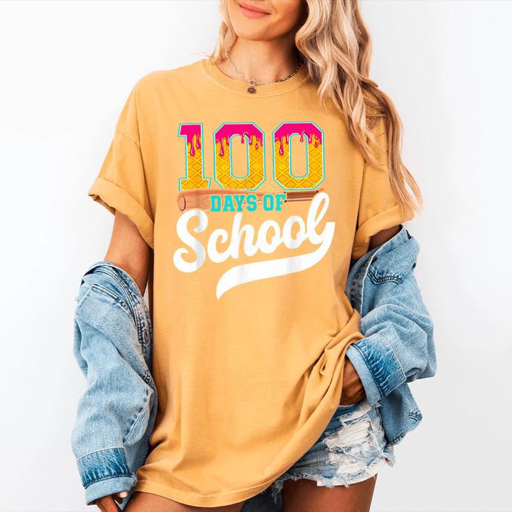 Ice Cream Drip 100 Days Of School Baseball Boys 100th Day Women's Comfort Colors T-Shirt Ice Cream Drip 100 Days Of School Baseball Boys 100th Day Women's Comfort Colors T-Shirt