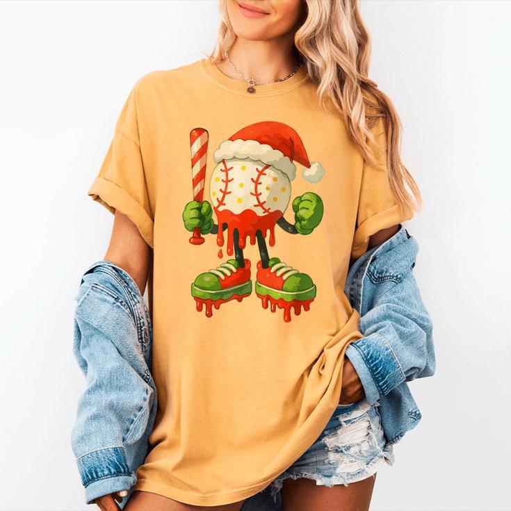 Ice Cream Drip Baseball Christmas Baseball Drip Candy Cane Women's Comfort Colors T-Shirt Ice Cream Drip Baseball Christmas Baseball Drip Candy Cane Women's Comfort Colors T-Shirt