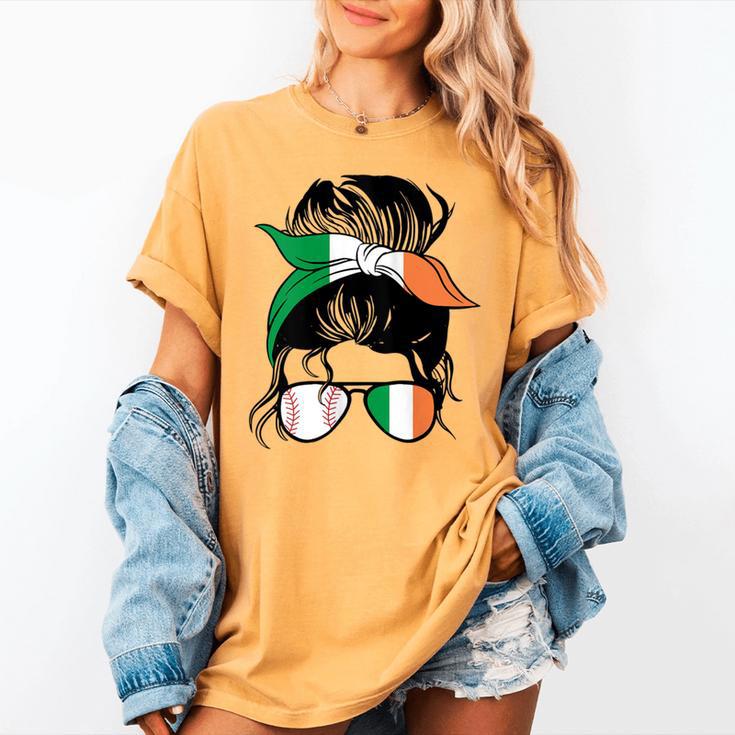 Ireland Baseball Mom Messy Bun Irish Baseball Girl Women's Comfort Colors T-Shirt Ireland Baseball Mom Messy Bun Irish Baseball Girl Women's Comfort Colors T-Shirt