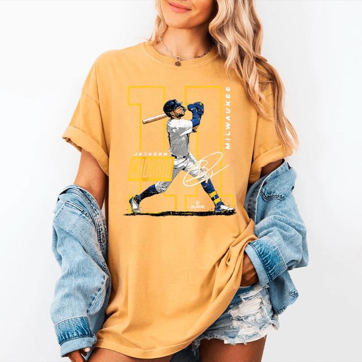 Jackson Chourio Milwaukee MLB Baseball Player MLBJCH202M Women's Comfort Colors T-Shirt Jackson Chourio Milwaukee MLB Baseball Player MLBJCH202M Women's Comfort Colors T-Shirt