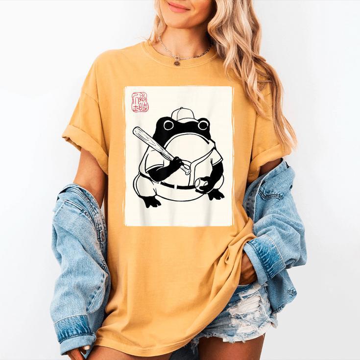 Japanese Grumpy Frog Baseball Player Baseball Women's Comfort Colors T-Shirt Japanese Grumpy Frog Baseball Player Baseball Women's Comfort Colors T-Shirt